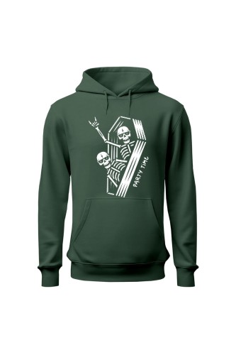 Bluza damska z kapturem Szkielety w trumnie party time - zielona