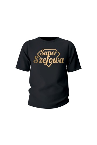 Koszulka dziecięca Super Szefowa złoty nadruk - czarna