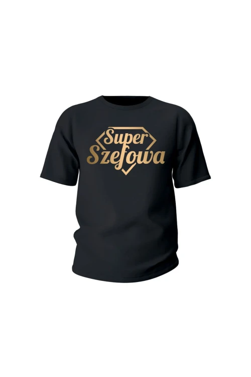 Koszulka dziecięca Super Szefowa złoty nadruk - czarna