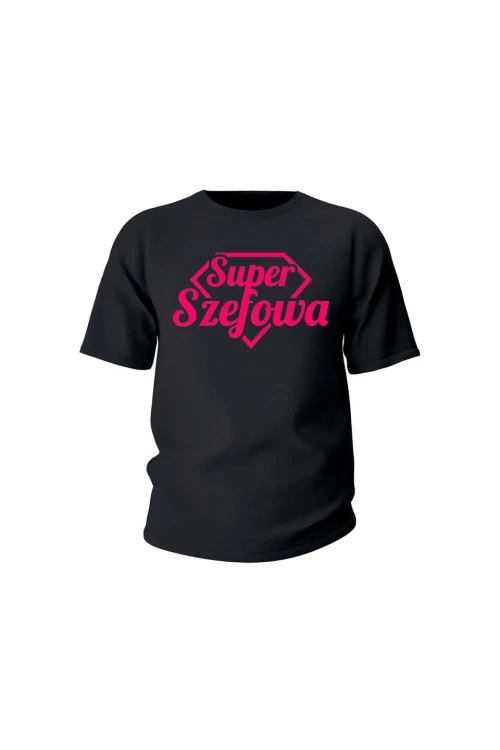 Koszulka dziecięca Super Szefowa różowy nadruk - czarna
