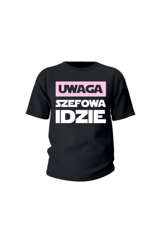 Koszulka dziecięca Uwaga Szefowa Idzie - czarna