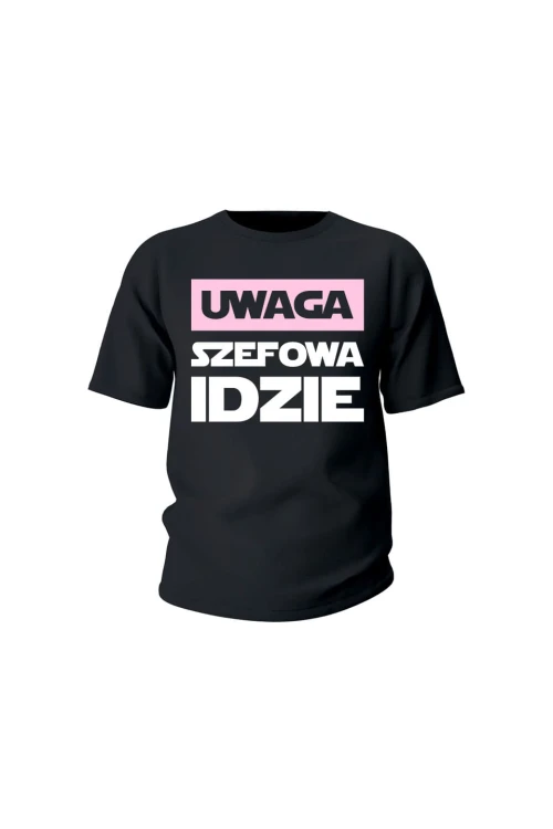 Koszulka dziecięca Uwaga Szefowa Idzie - czarna