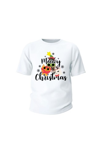 Koszulka dziecięca Meowy Christmas - biała
