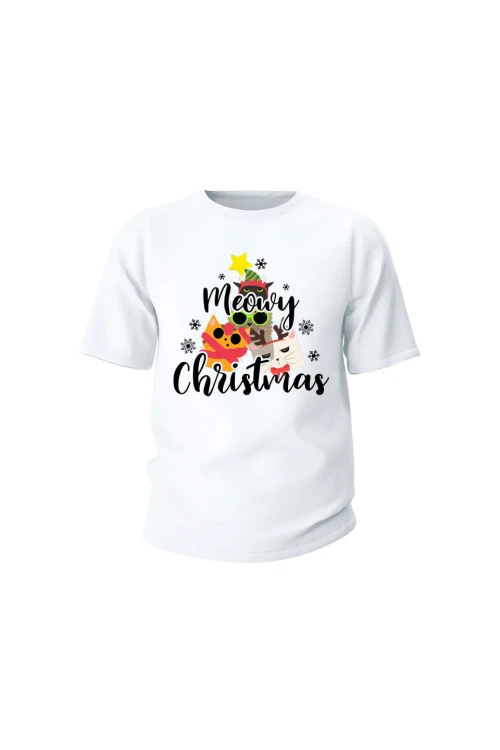 Koszulka dziecięca Meowy Christmas - biała