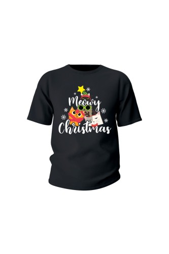 Koszulka dziecięca Meowy Christmas - czarna