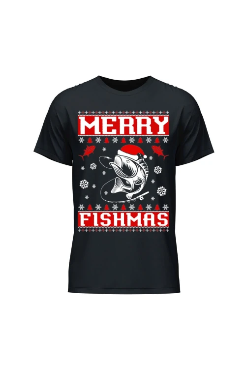 Koszulka męska Merry Fishmas - czarna