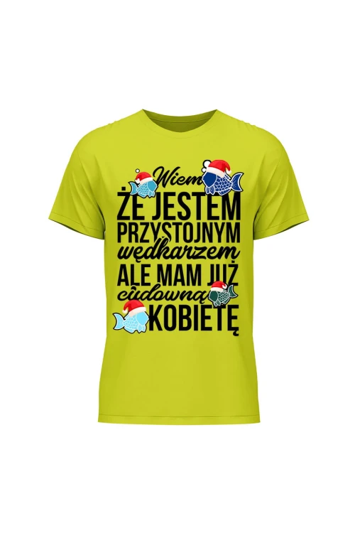 Koszulka męska Świąteczna wersja Wiem że jest przystojnym wędkarz - limonka