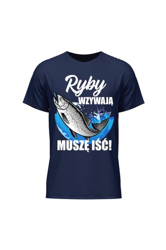 Koszulka męska Ryby wzywają muszę iść - granatowa