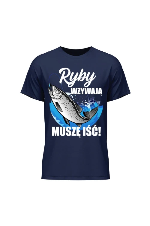 Koszulka męska Ryby wzywają muszę iść - granatowa
