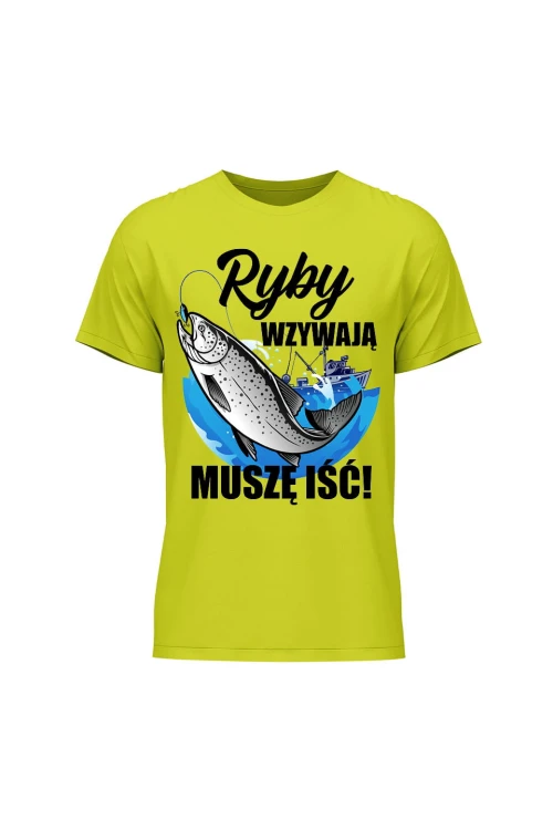 Koszulka męska Ryby wzywają muszę iść - limonka