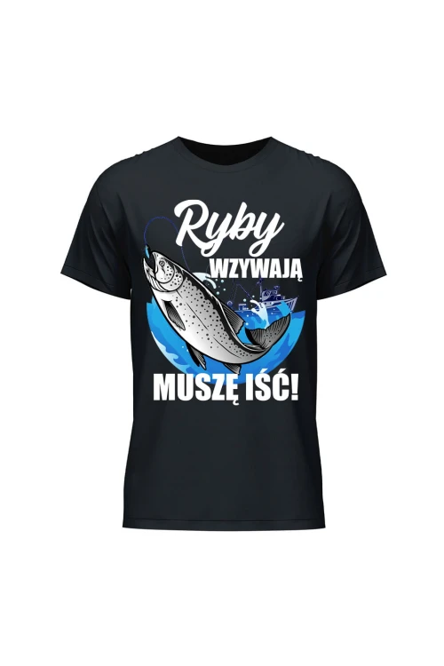 Koszulka męska Ryby wzywają muszę iść - czarna