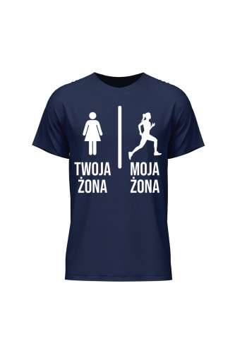 Koszulka męska Twoja żona vs Moja żona Bieganie - granatowa