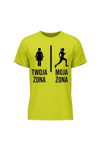 Koszulka męska Twoja żona vs Moja żona Bieganie - limonka