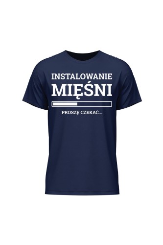 Koszulka męska Instalowanie mięśni Proszę czekać - granatowa