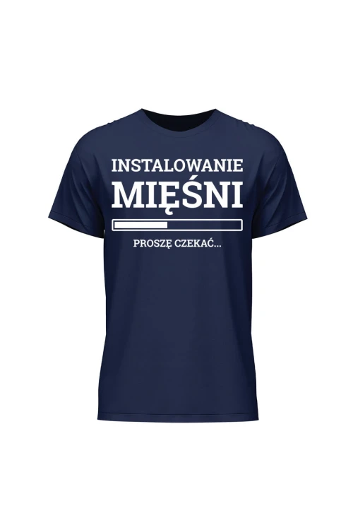 Koszulka męska Instalowanie mięśni Proszę czekać - granatowa