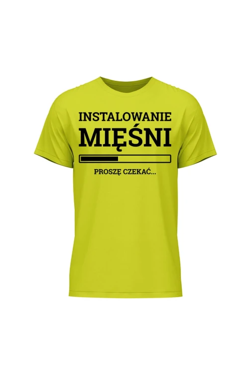 Koszulka męska Instalowanie mięśni Proszę czekać - limonka