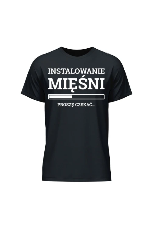Koszulka męska Instalowanie mięśni Proszę czekać - czarna