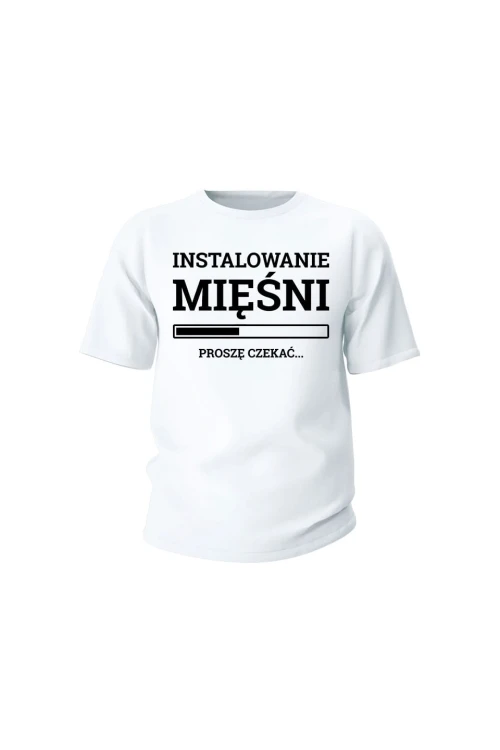Koszulka dziecięca Instalowanie mięśni Proszę czekać - biała