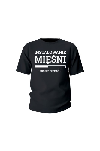 Koszulka dziecięca Instalowanie mięśni Proszę czekać - czarna