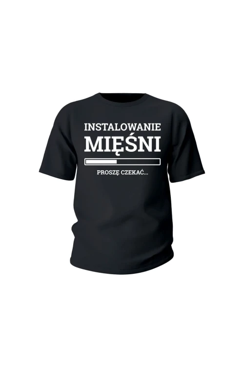 Koszulka dziecięca Instalowanie mięśni Proszę czekać - czarna