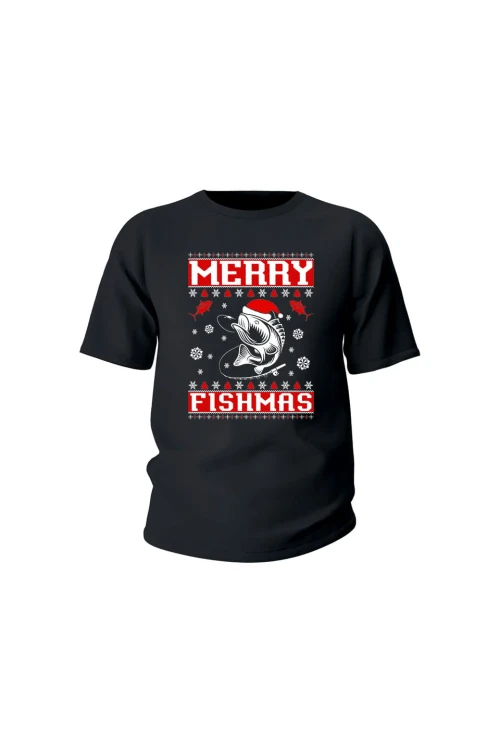 Koszulka dziecięca Merry Fishmas - czarna