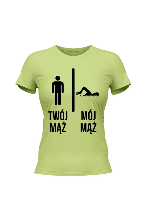 Koszulka damska Twój mąż vs Mój mąż pływanie - limonka