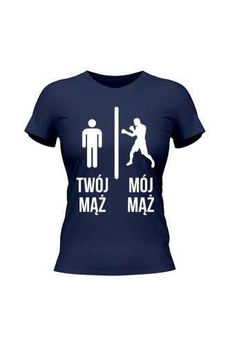 Koszulka damska Twój mąż vs Mój mąż boks - granatowa