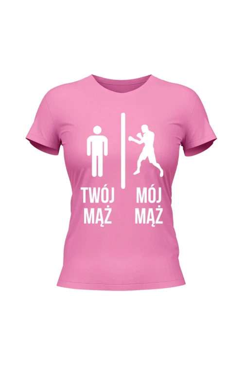 Koszulka damska Twój mąż vs Mój mąż boks - różowa