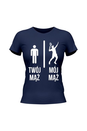 Koszulka damska Twój mąż vs Mój mąż tenis - granatowa