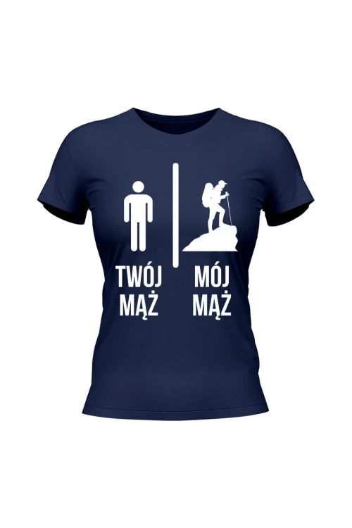 Koszulka damska Twój mąż vs Mój mąż góry - granatowa