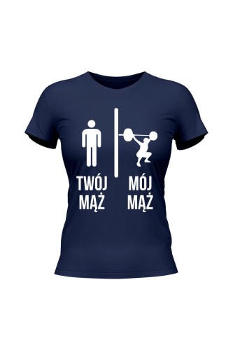Koszulka damska Twój mąż vs Mój mąż trójbój - granatowa