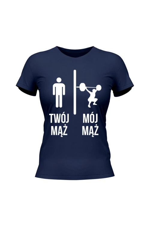 Koszulka damska Twój mąż vs Mój mąż trójbój - granatowa