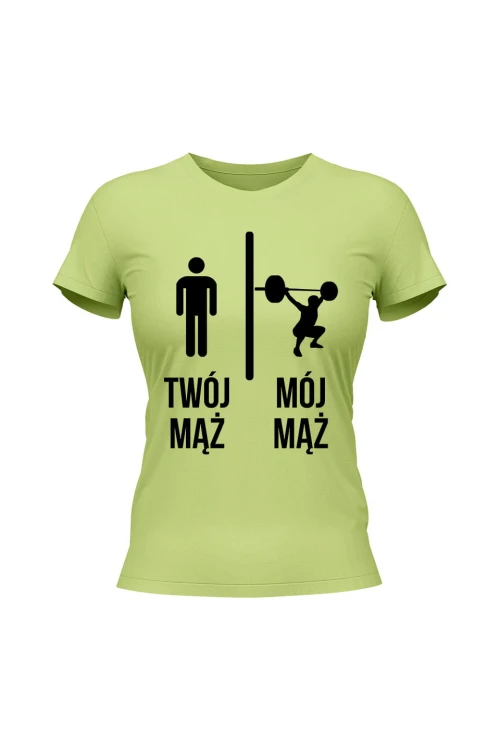 Koszulka damska Twój mąż vs Mój mąż trójbój - limonka