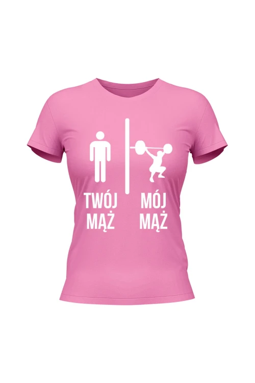 Koszulka damska Twój mąż vs Mój mąż trójbój - różowa