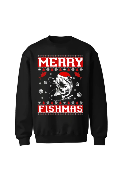 Bluza bez kaptura Merry Fishmas - czarna