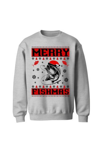 Bluza bez kaptura Merry Fishmas - szara