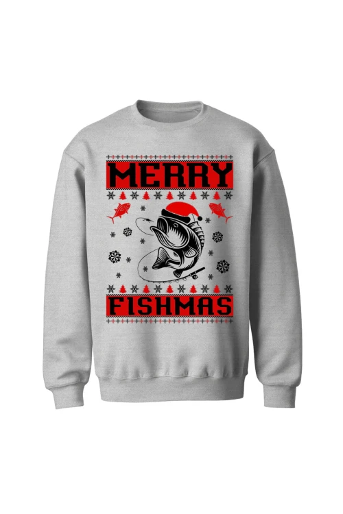 Bluza bez kaptura Merry Fishmas - szara