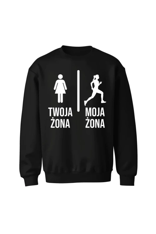 Bluza bez kaptura Twoja żona vs Moja żona Bieganie - czarna
