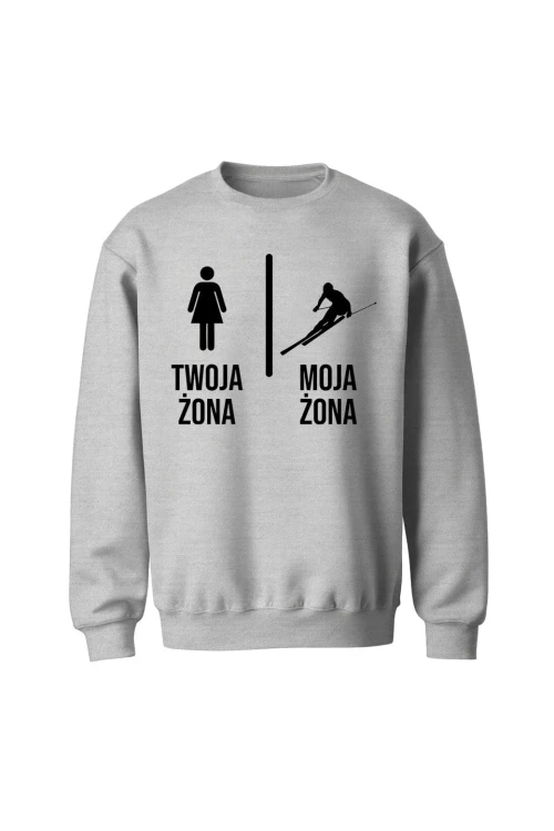 Bluza bez kaptura Twoja żona vs Moja żona narciarstwo - szara