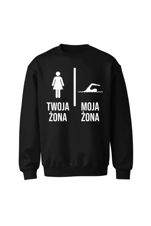 Bluza bez kaptura Twoja żona vs Moja żona pływanie - czarna