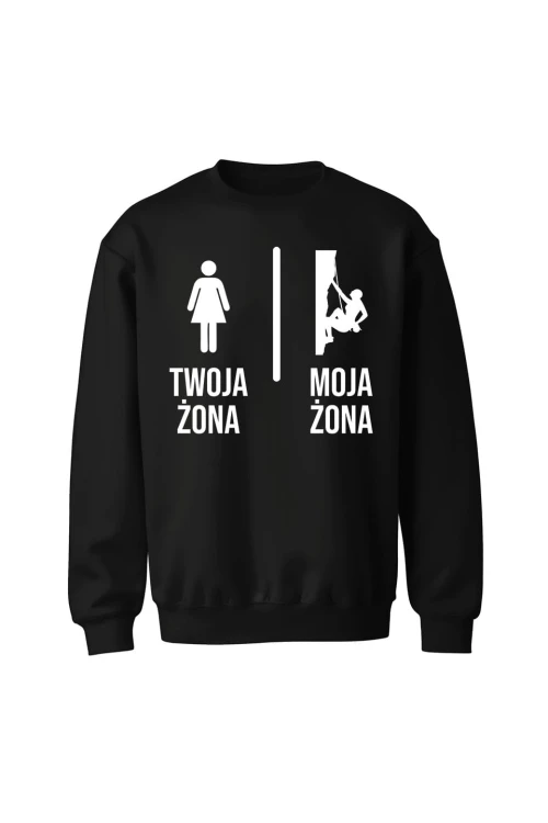 Bluza bez kaptura Twoja żona vs Moja żona wspinaczka - czarna
