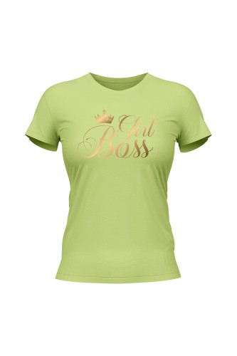 Koszulka damska Girl Boss złoty nadruk - limonka