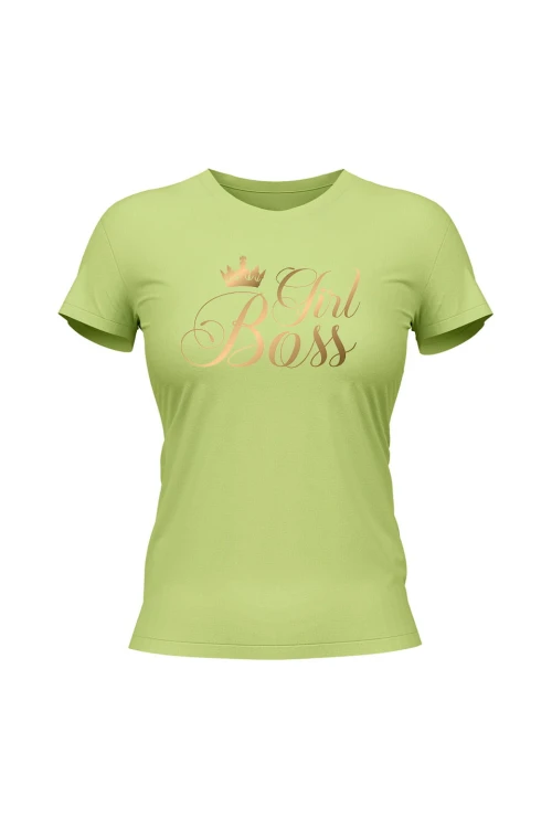 Koszulka damska Girl Boss złoty nadruk - limonka