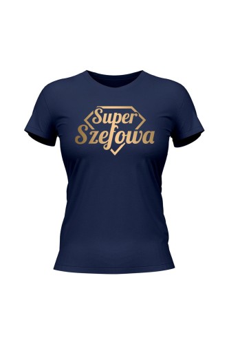 Koszulka damska Super Szefowa złoty nadruk - granatowa