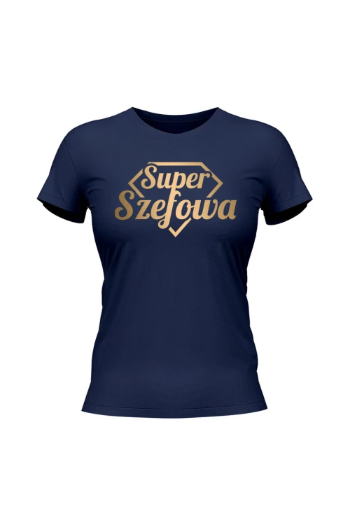 Koszulka damska Super Szefowa złoty nadruk - granatowa