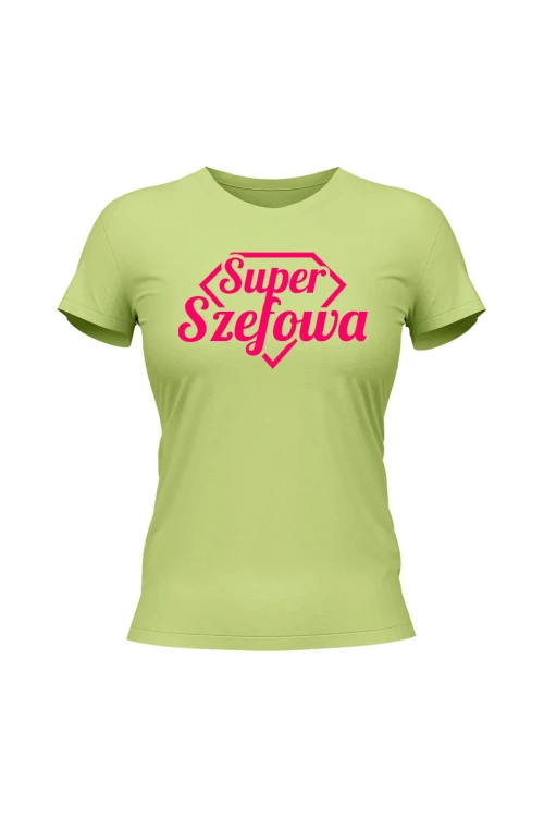 Koszulka damska Super Szefowa różowy nadruk - limonka