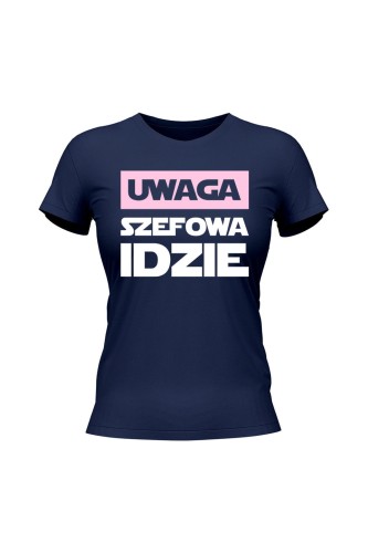 Koszulka damska Uwaga Szefowa Idzie - granatowa