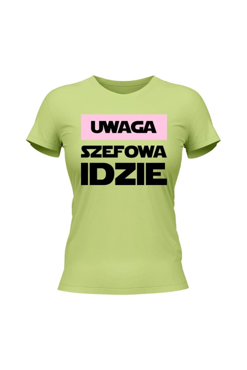 Koszulka damska Uwaga Szefowa Idzie - limonka