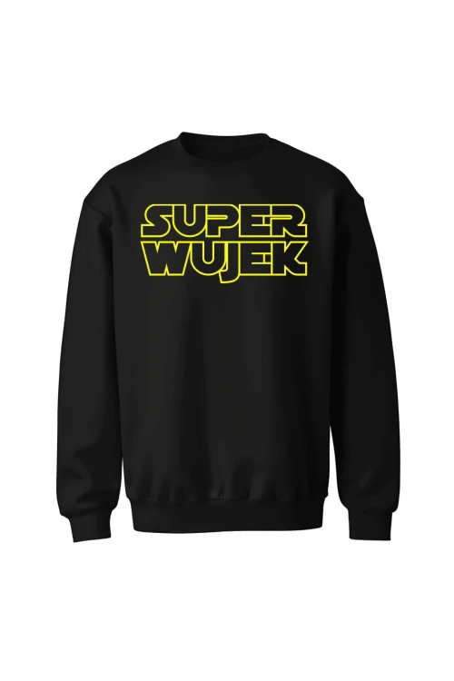 Bluza bez kaptura Super wujek żółty napis - czarna