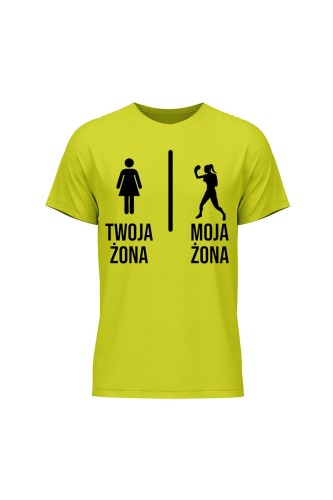 Koszulka męska Twoja żona vs Moja żona boks - limonka
